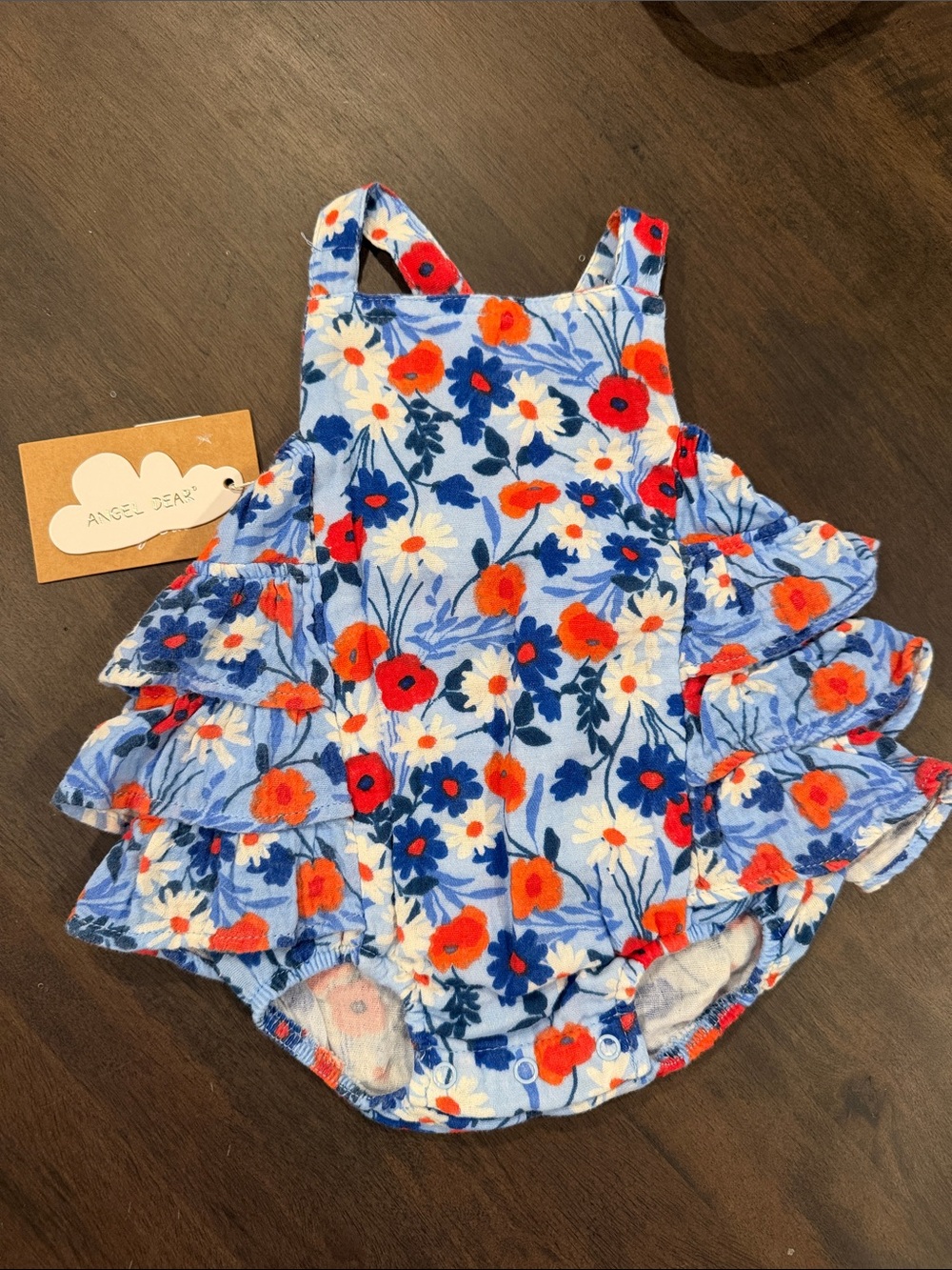 Angel Dear Light Blue Floral Ruffle Baby Romper